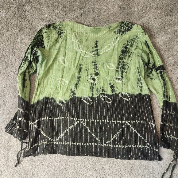 Baba Clothing Corp LA Womens Tunic Black Green Tie Dye Beaded Free Size (XS-M) - Picture 2 of 8